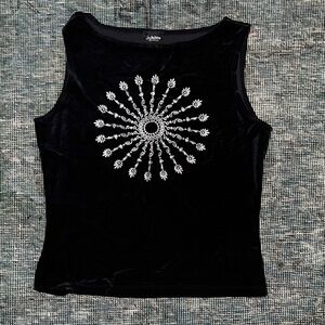 Jubilee Black Velvet Tank Top with Silver Embellishment Design